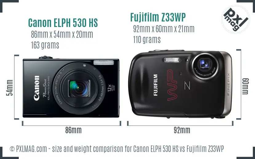 Canon ELPH 530 HS vs Fujifilm Z33WP size comparison