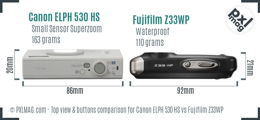 Canon ELPH 530 HS vs Fujifilm Z33WP top view buttons comparison