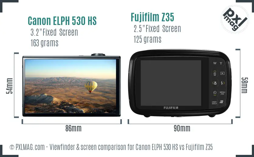 Canon ELPH 530 HS vs Fujifilm Z35 Screen and Viewfinder comparison