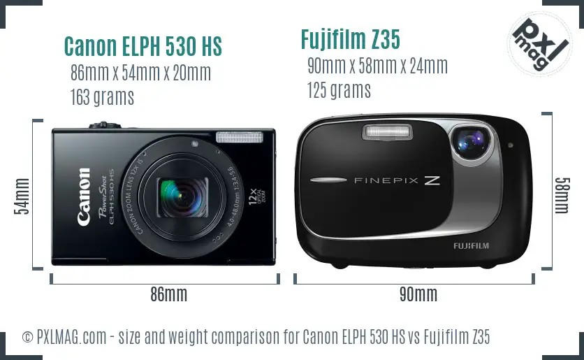 Canon ELPH 530 HS vs Fujifilm Z35 size comparison
