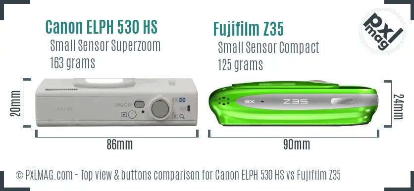Canon ELPH 530 HS vs Fujifilm Z35 top view buttons comparison