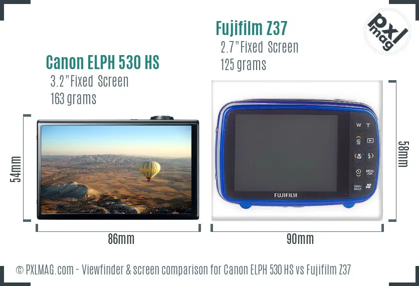 Canon ELPH 530 HS vs Fujifilm Z37 Screen and Viewfinder comparison