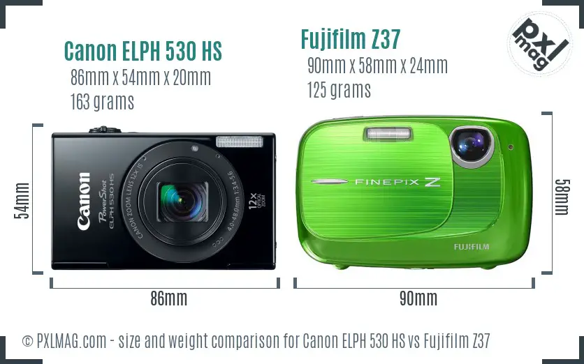 Canon ELPH 530 HS vs Fujifilm Z37 size comparison