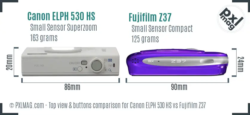 Canon ELPH 530 HS vs Fujifilm Z37 top view buttons comparison