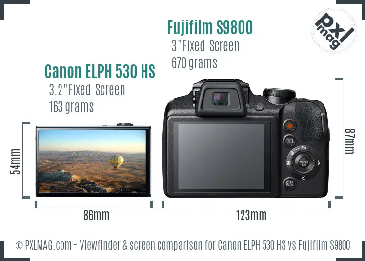 Canon ELPH 530 HS vs Fujifilm S9800 Screen and Viewfinder comparison
