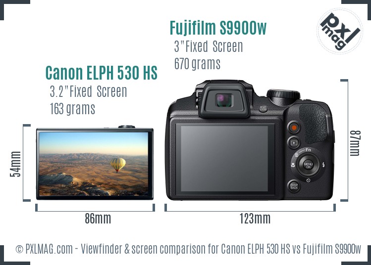 Canon ELPH 530 HS vs Fujifilm S9900w Screen and Viewfinder comparison