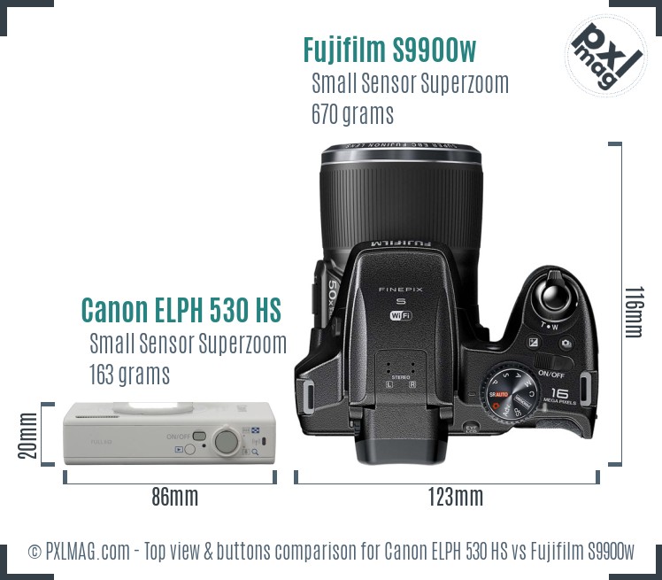Canon ELPH 530 HS vs Fujifilm S9900w top view buttons comparison