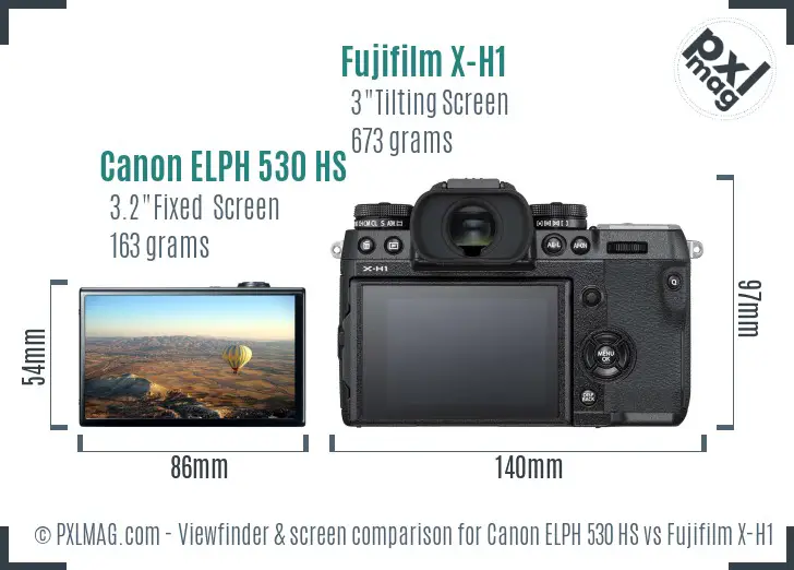 Canon ELPH 530 HS vs Fujifilm X-H1 Screen and Viewfinder comparison