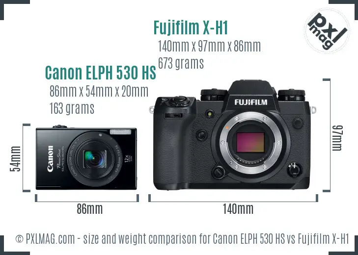 Canon ELPH 530 HS vs Fujifilm X-H1 size comparison