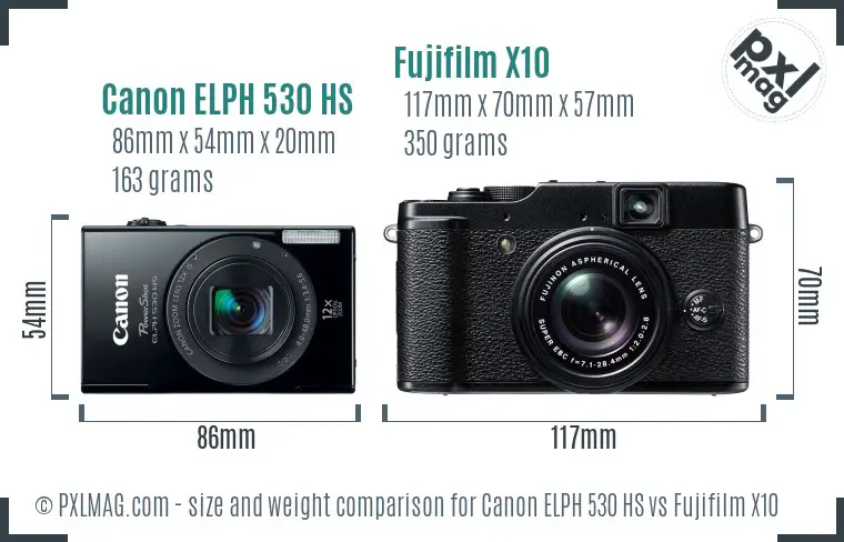 Canon ELPH 530 HS vs Fujifilm X10 size comparison