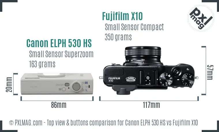 Canon ELPH 530 HS vs Fujifilm X10 top view buttons comparison
