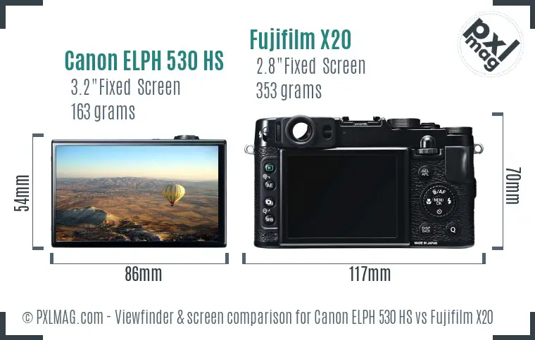 Canon ELPH 530 HS vs Fujifilm X20 Screen and Viewfinder comparison