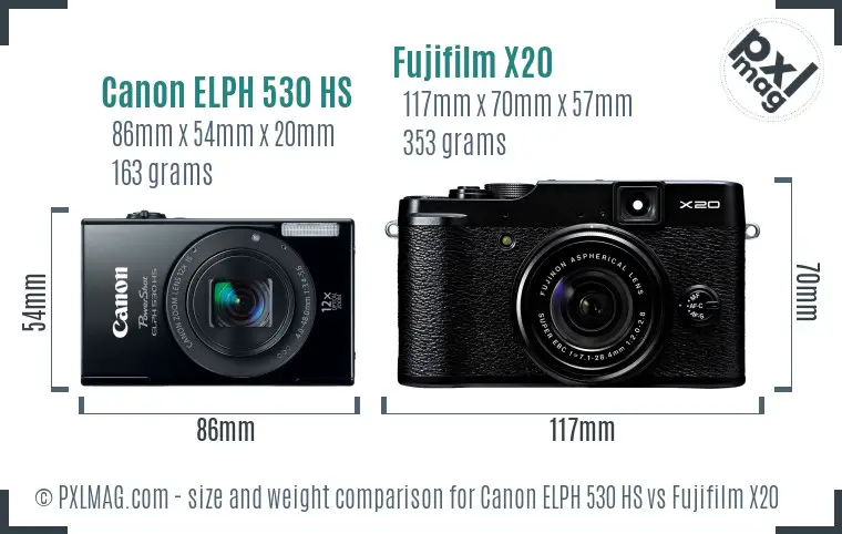 Canon ELPH 530 HS vs Fujifilm X20 size comparison