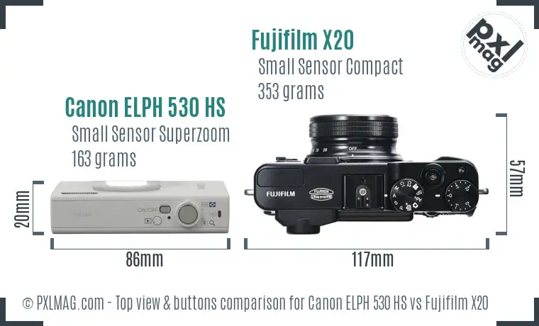 Canon ELPH 530 HS vs Fujifilm X20 top view buttons comparison