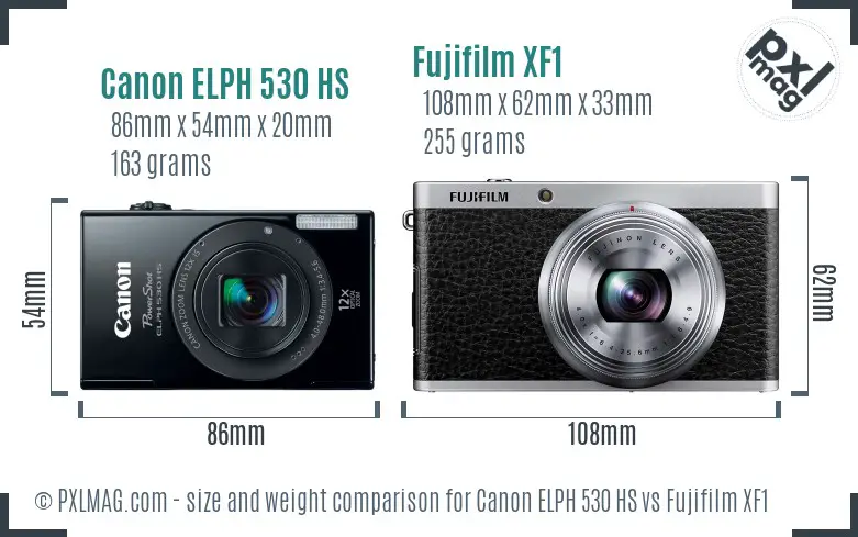 Canon ELPH 530 HS vs Fujifilm XF1 size comparison