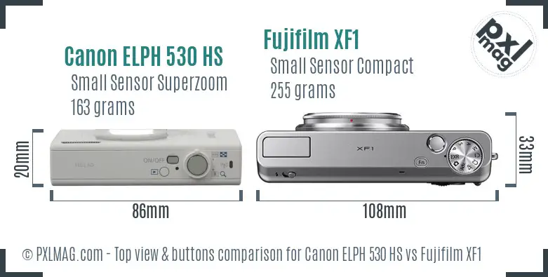 Canon ELPH 530 HS vs Fujifilm XF1 top view buttons comparison