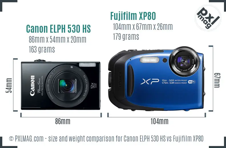 Canon ELPH 530 HS vs Fujifilm XP80 size comparison