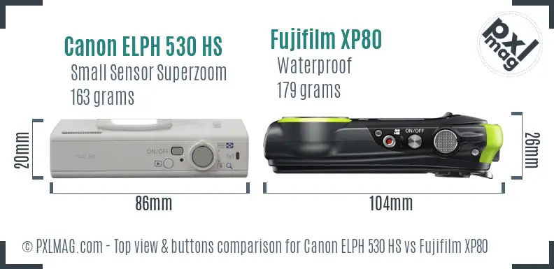 Canon ELPH 530 HS vs Fujifilm XP80 top view buttons comparison