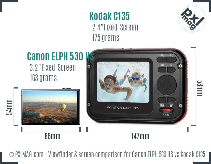 Canon ELPH 530 HS vs Kodak C135 Screen and Viewfinder comparison