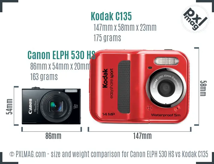 Canon ELPH 530 HS vs Kodak C135 size comparison