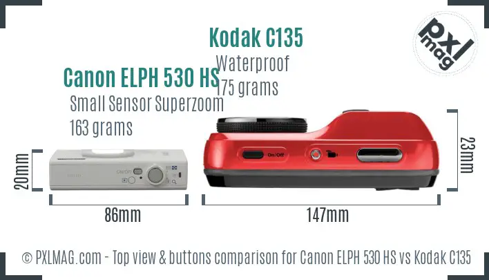 Canon ELPH 530 HS vs Kodak C135 top view buttons comparison