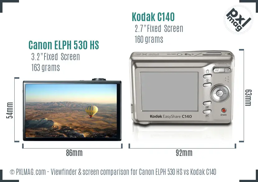 Canon ELPH 530 HS vs Kodak C140 Screen and Viewfinder comparison
