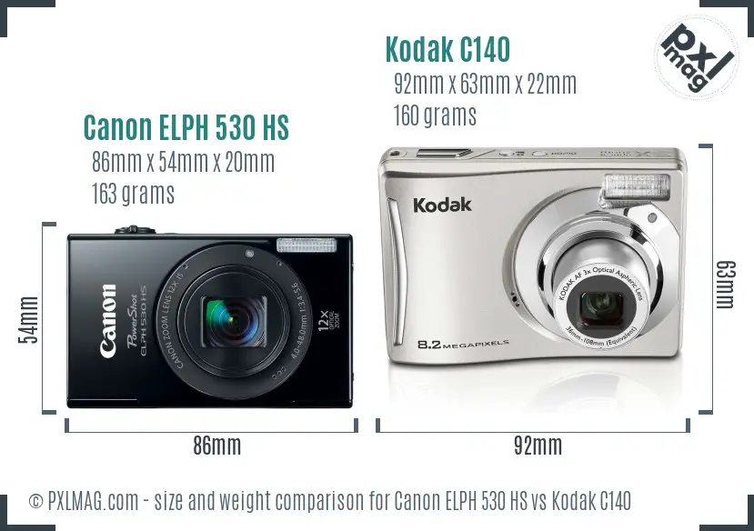 Canon ELPH 530 HS vs Kodak C140 size comparison