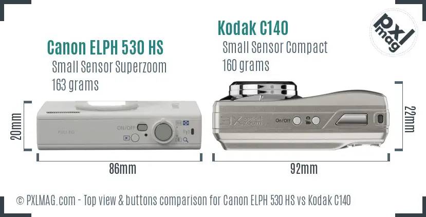 Canon ELPH 530 HS vs Kodak C140 top view buttons comparison