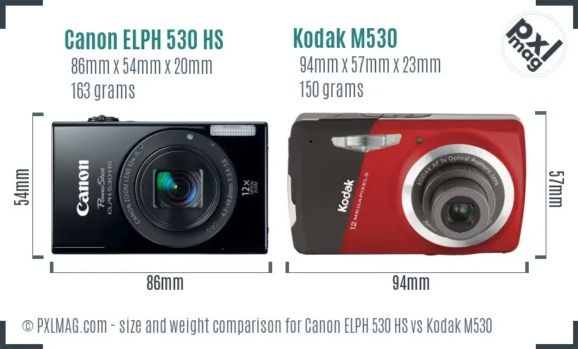 Canon ELPH 530 HS vs Kodak M530 size comparison