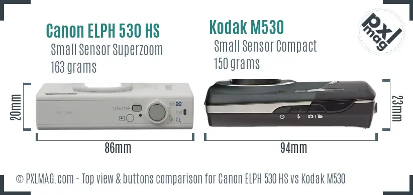 Canon ELPH 530 HS vs Kodak M530 top view buttons comparison