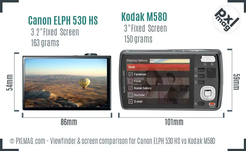 Canon ELPH 530 HS vs Kodak M580 Screen and Viewfinder comparison