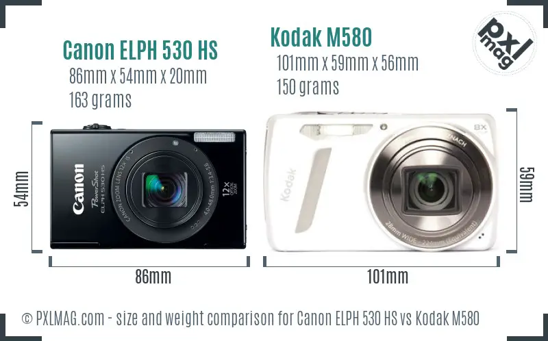 Canon ELPH 530 HS vs Kodak M580 size comparison