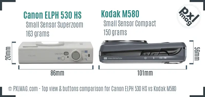 Canon ELPH 530 HS vs Kodak M580 top view buttons comparison