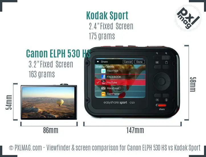 Canon ELPH 530 HS vs Kodak Sport Screen and Viewfinder comparison