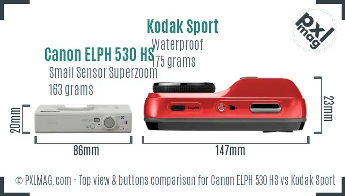 Canon ELPH 530 HS vs Kodak Sport top view buttons comparison