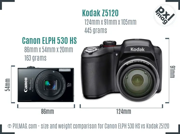Canon ELPH 530 HS vs Kodak Z5120 size comparison