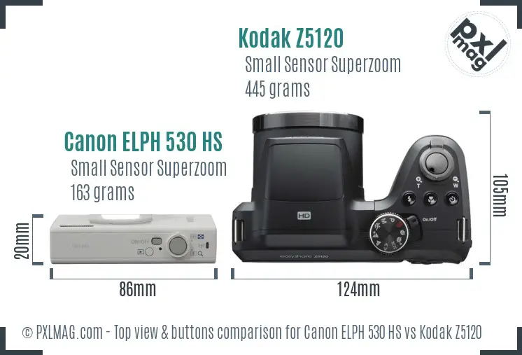 Canon ELPH 530 HS vs Kodak Z5120 top view buttons comparison