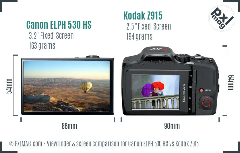 Canon ELPH 530 HS vs Kodak Z915 Screen and Viewfinder comparison Canon ELPH 530 HS vs Kodak Z915 Screen and Viewfinder comparison