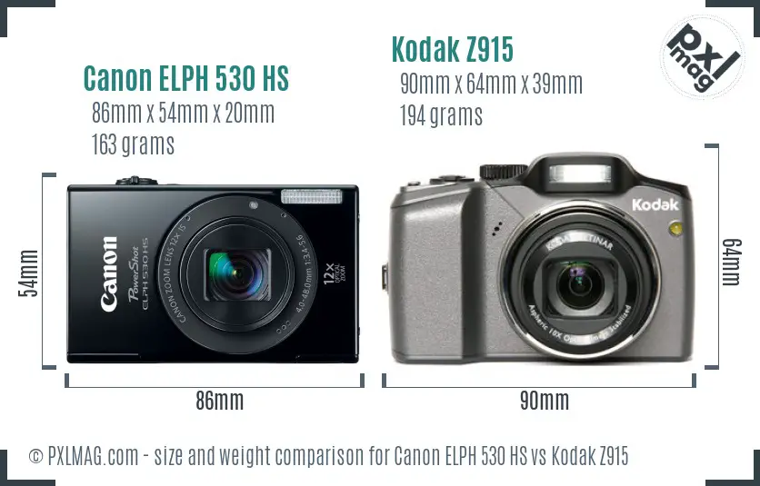 Canon ELPH 530 HS vs Kodak Z915 size comparison Canon ELPH 530 HS vs Kodak Z915 size comparison