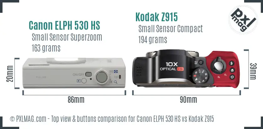 Canon ELPH 530 HS vs Kodak Z915 top view buttons comparison Canon ELPH 530 HS vs Kodak Z915 top view buttons comparison