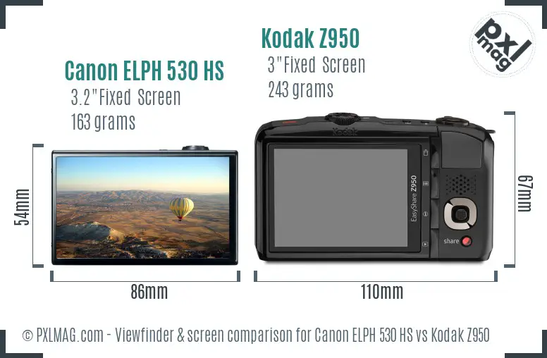 Canon ELPH 530 HS vs Kodak Z950 Screen and Viewfinder comparison