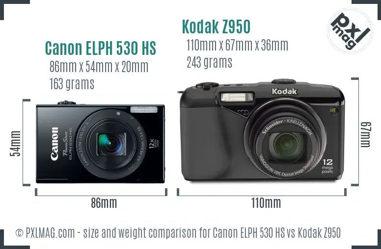 Canon ELPH 530 HS vs Kodak Z950 size comparison