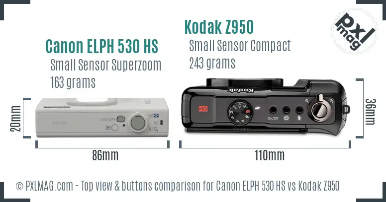 Canon ELPH 530 HS vs Kodak Z950 top view buttons comparison