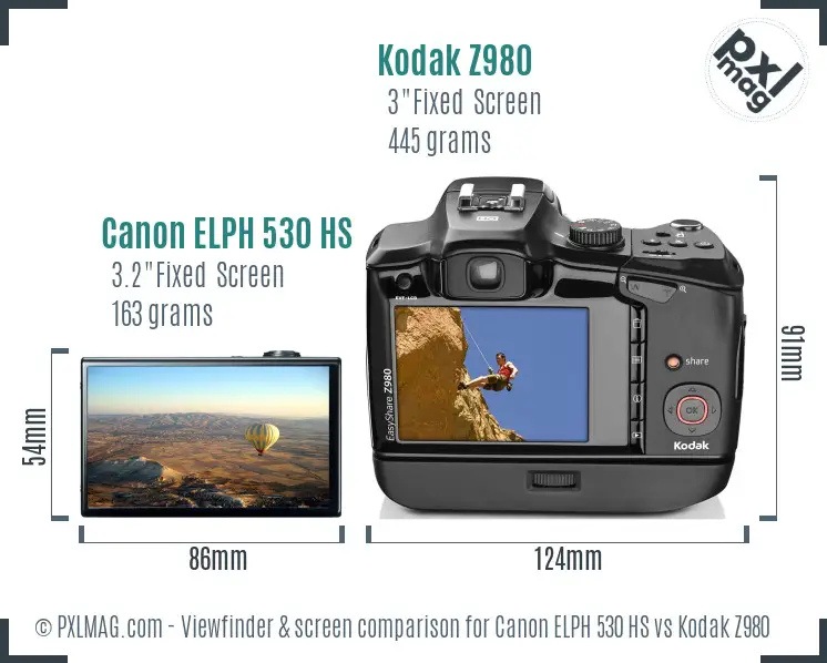 Canon ELPH 530 HS vs Kodak Z980 Screen and Viewfinder comparison