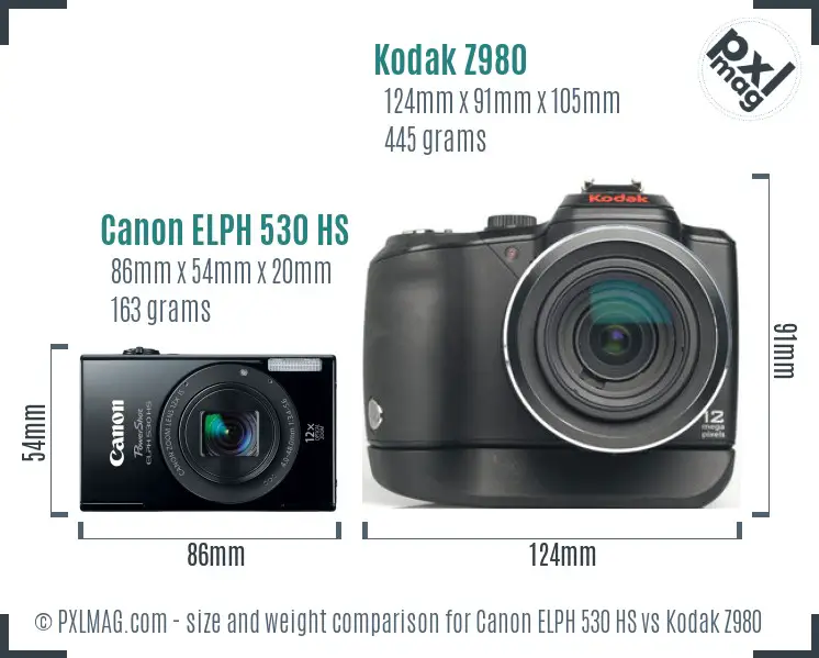 Canon ELPH 530 HS vs Kodak Z980 size comparison