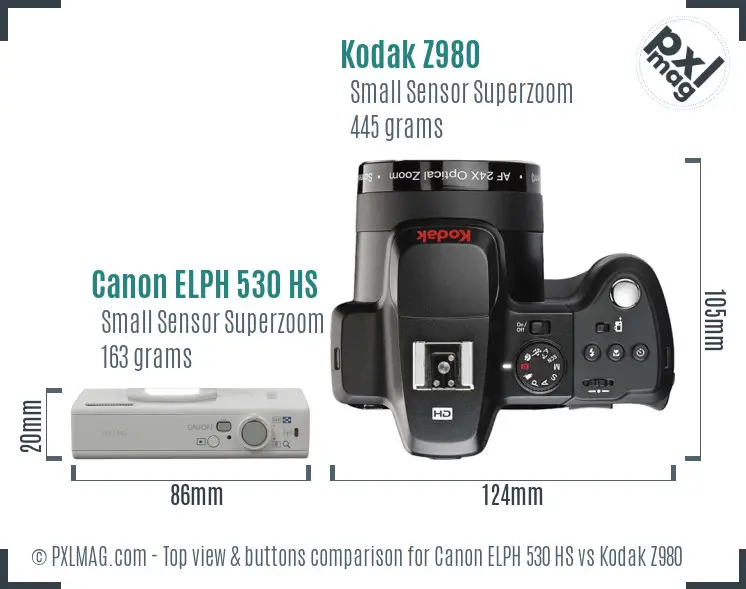 Canon ELPH 530 HS vs Kodak Z980 top view buttons comparison