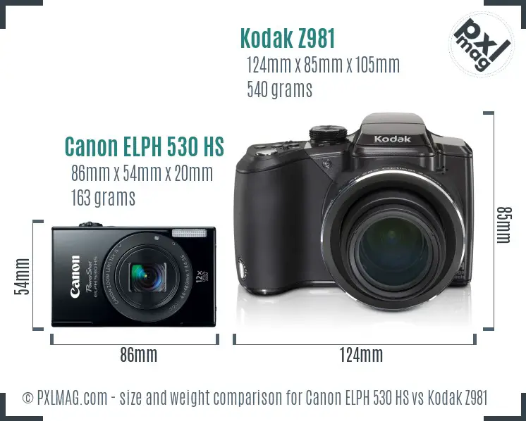 Canon ELPH 530 HS vs Kodak Z981 size comparison