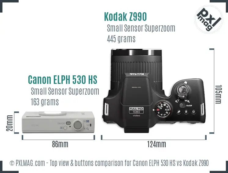 Canon ELPH 530 HS vs Kodak Z990 top view buttons comparison