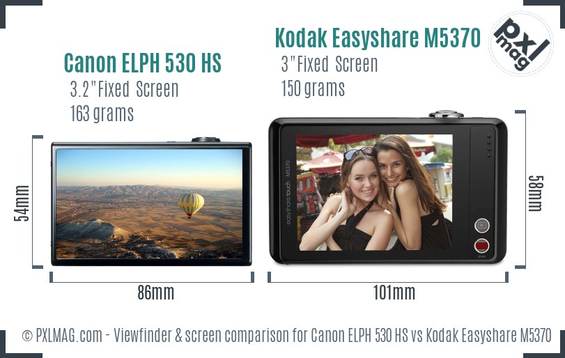 Canon ELPH 530 HS vs Kodak Easyshare M5370 Screen and Viewfinder comparison
