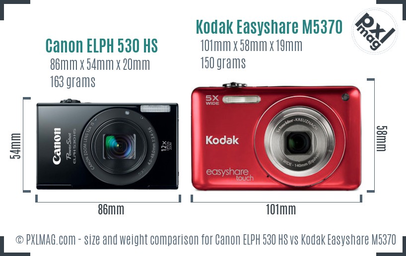 Canon ELPH 530 HS vs Kodak Easyshare M5370 size comparison